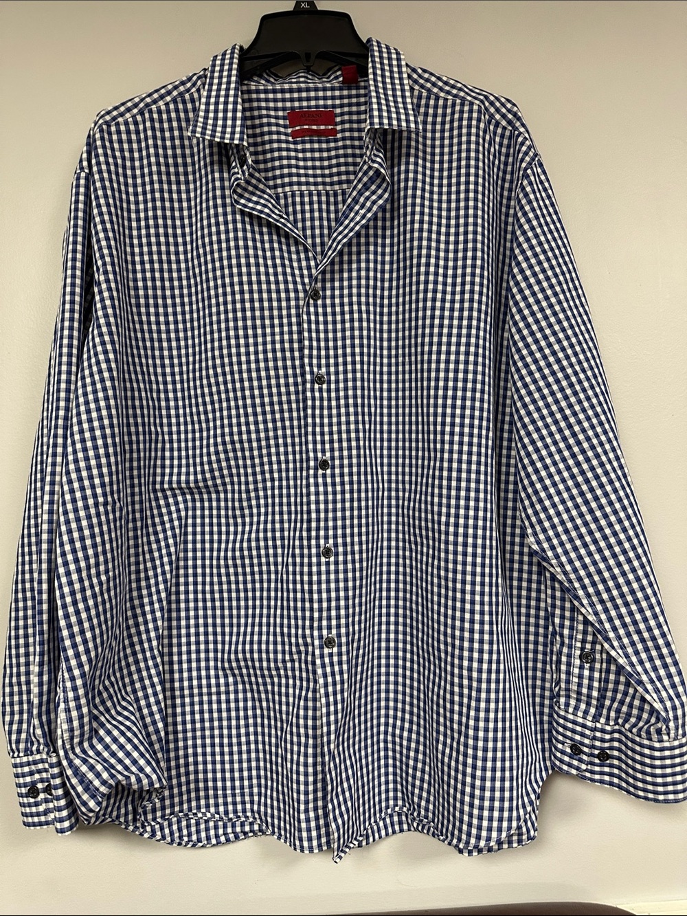 Alfani Dress Shirt Blue & White Plaid Fitted Performance XXL. Like New 18 -18.5
